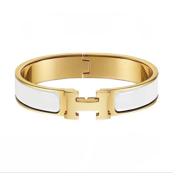 White Enamel H Clic Bracelet in Gold - Picture 4 of 6